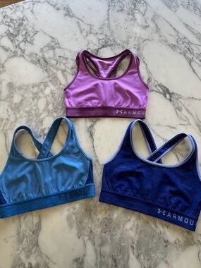 Under Armour Trio: Purple, Light Blue & Royal  Sport Bras, All Size Small
